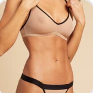 Negative Underwear Sieve Thong (M) & Non-Wire Bra (size 2) set in Buff + Black
